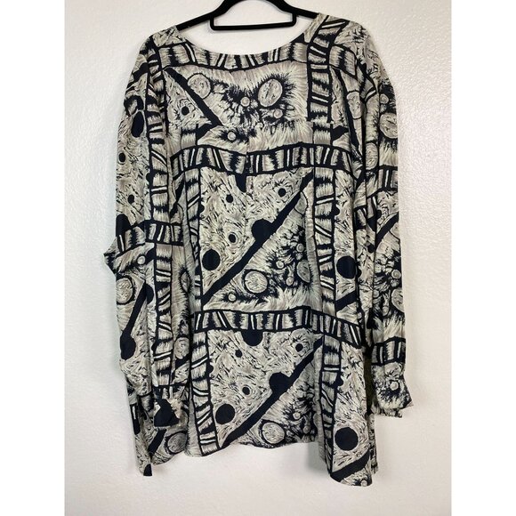 VTG Adrian Jordan 100% Silk Women Abstract Long Sleeve Button Up Top Plus Sz 26 - Picture 14 of 15